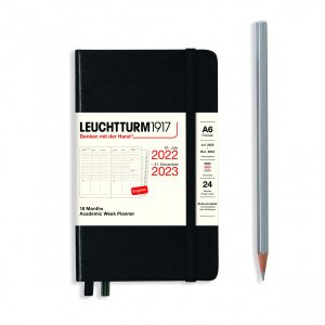 Leuchtturm 1917 Pocket A6 Academic Weekly Planner- 18 Months, Black