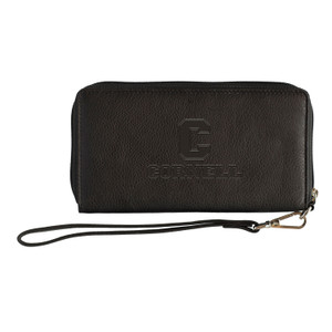 Black Leather Wristlet Wallet Block C over Cornell