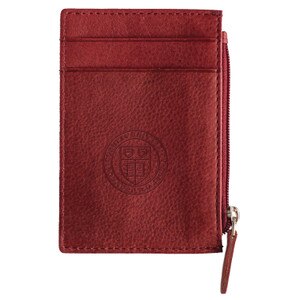 Maroon Leather Zip ID Holder Cornell Seal