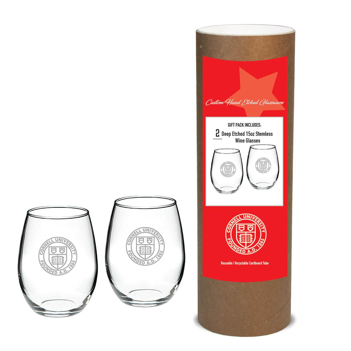 Custom Cornell Stemless Wine Glass