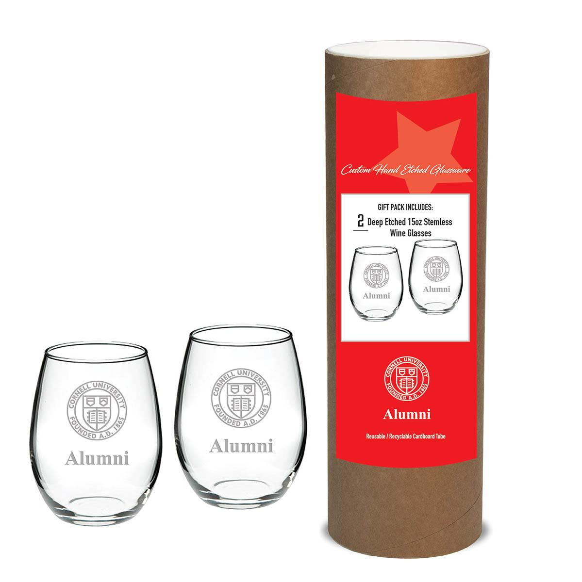 Custom Cornell Stemless Wine Glass