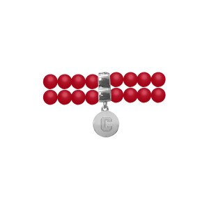 Red Beaded Double Bracelet Silver Block C Charm