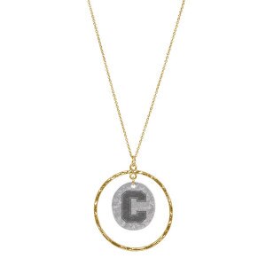 Gold Chain Silver Block C Hammered Coin Necklace