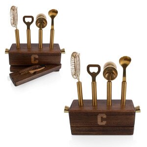 Acacia Wood Block C Engraved Bar Tool Set
