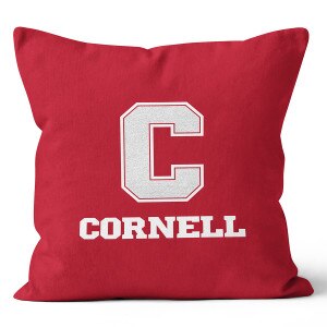 Red Velvet Pillow White Chenille Cornell Logo