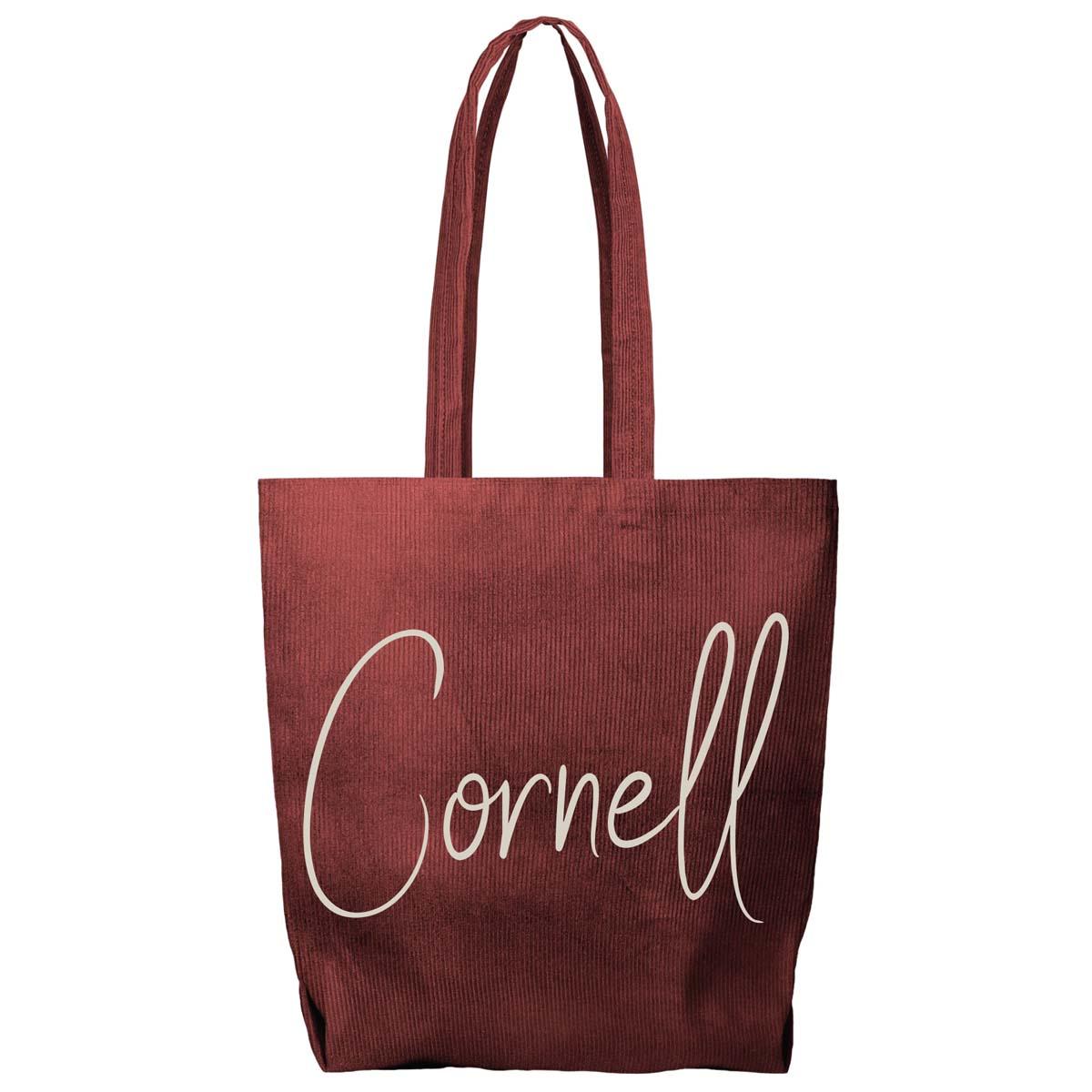 Maroon Cornell Script Corduroy Tote