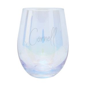 Iridescent Cornell Script Stemless Wine Glass