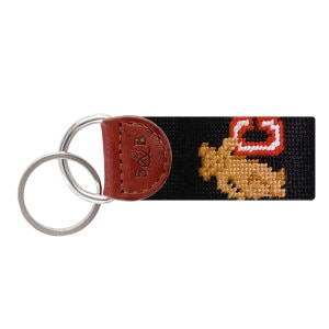 Needlepoint Bear leaning on C Key Fob