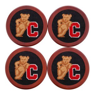 Needlepoint Bear Leaning on C Coaster Set