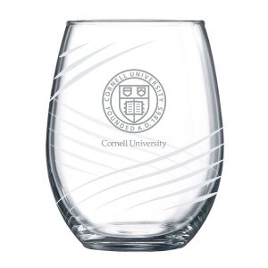 Stemless Swirl Etched Seal Wine Glass