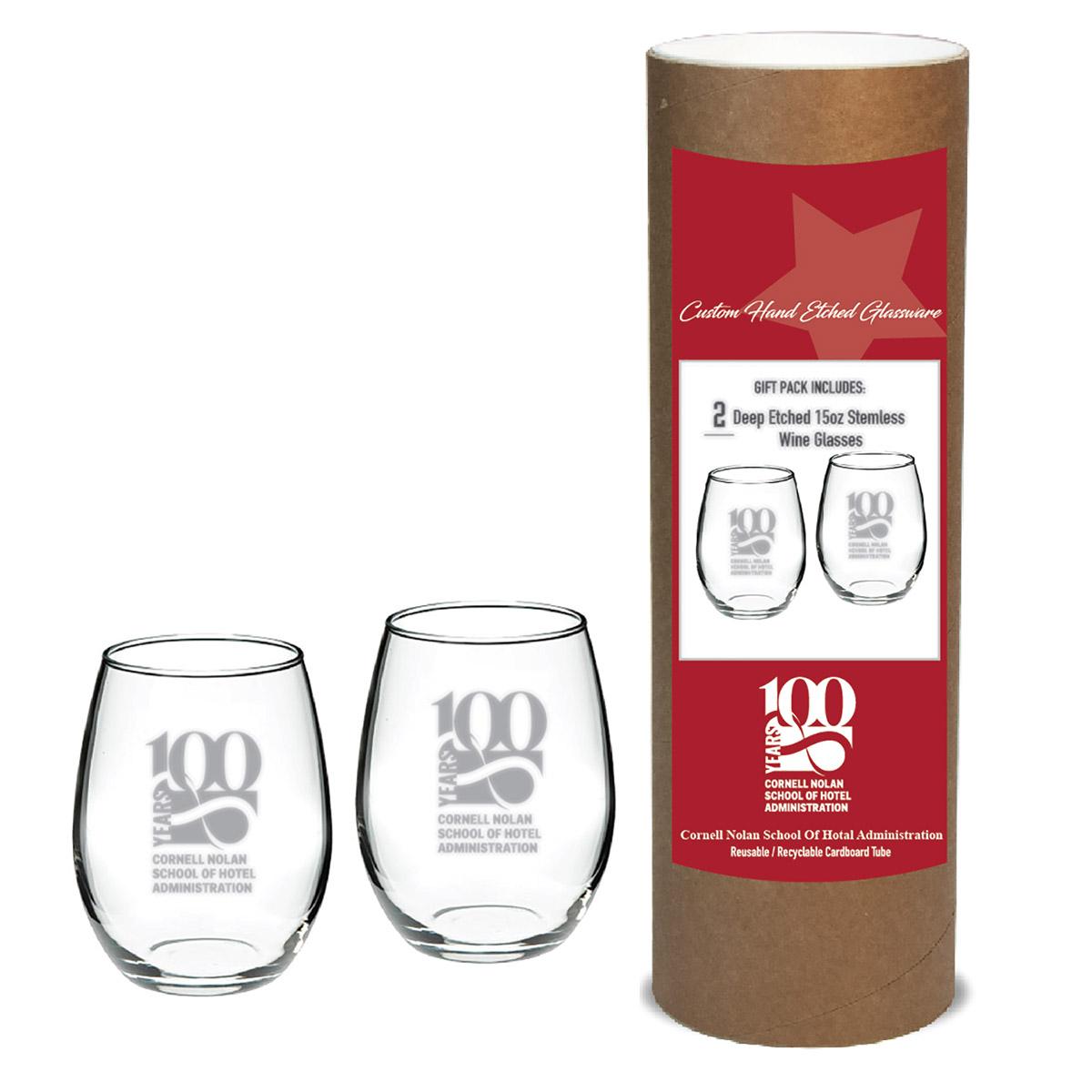 Cornell Nolan 100th Anniversary Stemless Wine Glass Set