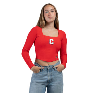 Women's Block C Embroidered Square Neck Long Sleeve Tee