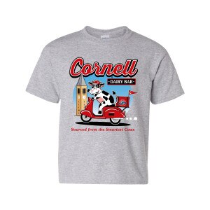 Youth Cornell Dairy Bar Cow on Scooter Tee