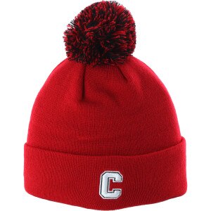 Red Knit Block C Pom Cuff Beanie