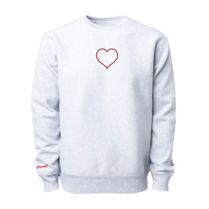 Cornell Heart Embroidered Reverse Weave Crew