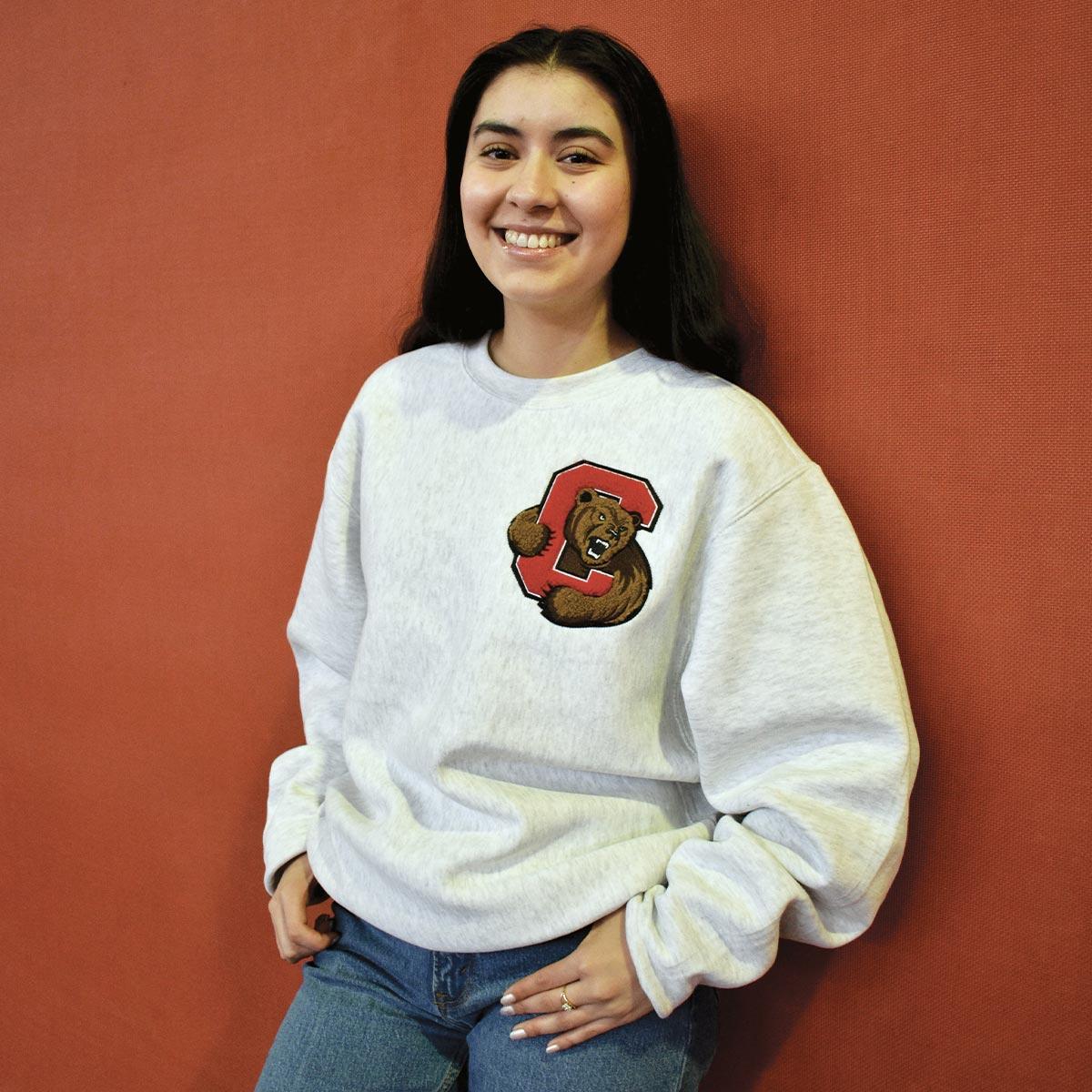 Chenille patch crew on model