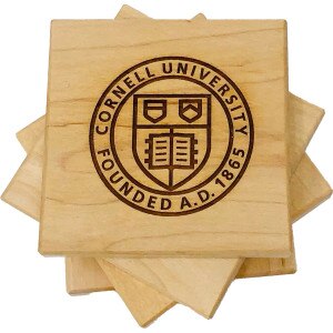 Cornell Seal Set of 4 Maple Wood Coasters with Stand