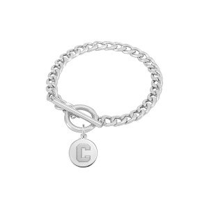Block C Charm Toggle Silver Bracelet