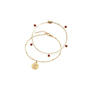 Block C Red Gem Gold Layer Bracelets