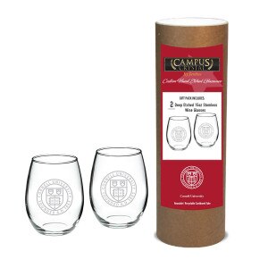 Cornell Seal Deep Etched 15oz Stemless Wine Glasses Canister Set of 2
