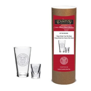 Cornell Seal Deep Etched Pint Glass Shot Glass Canister