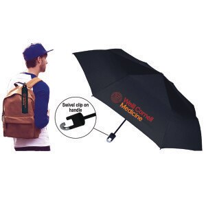 Weill Cornell Medicine Black Carabiner Clip Umbrella