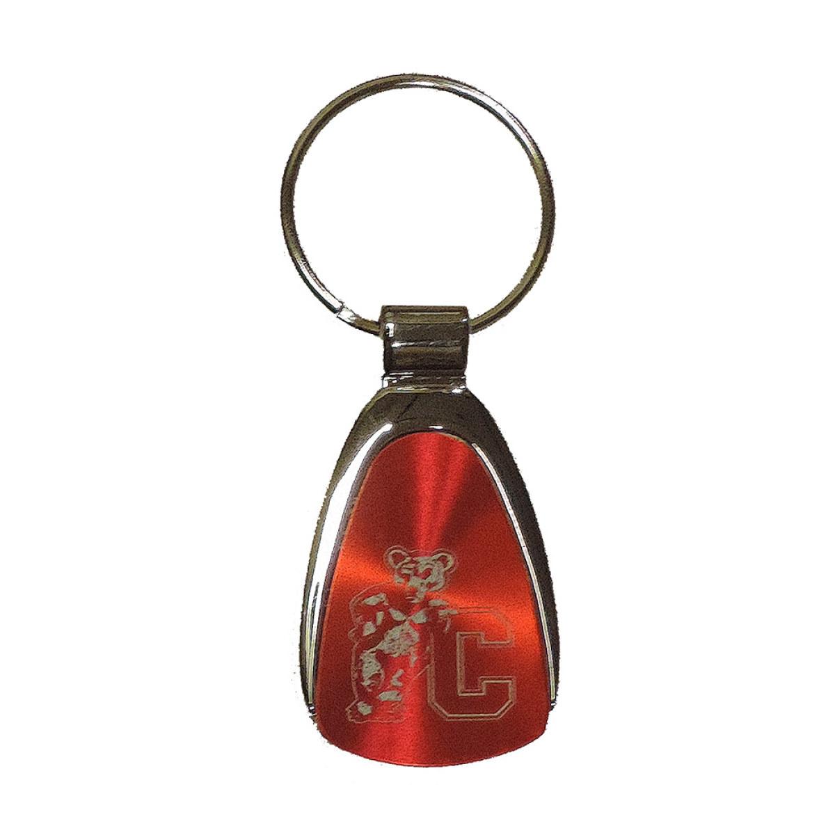 Red Cornell Bear On C Tear Drop Key