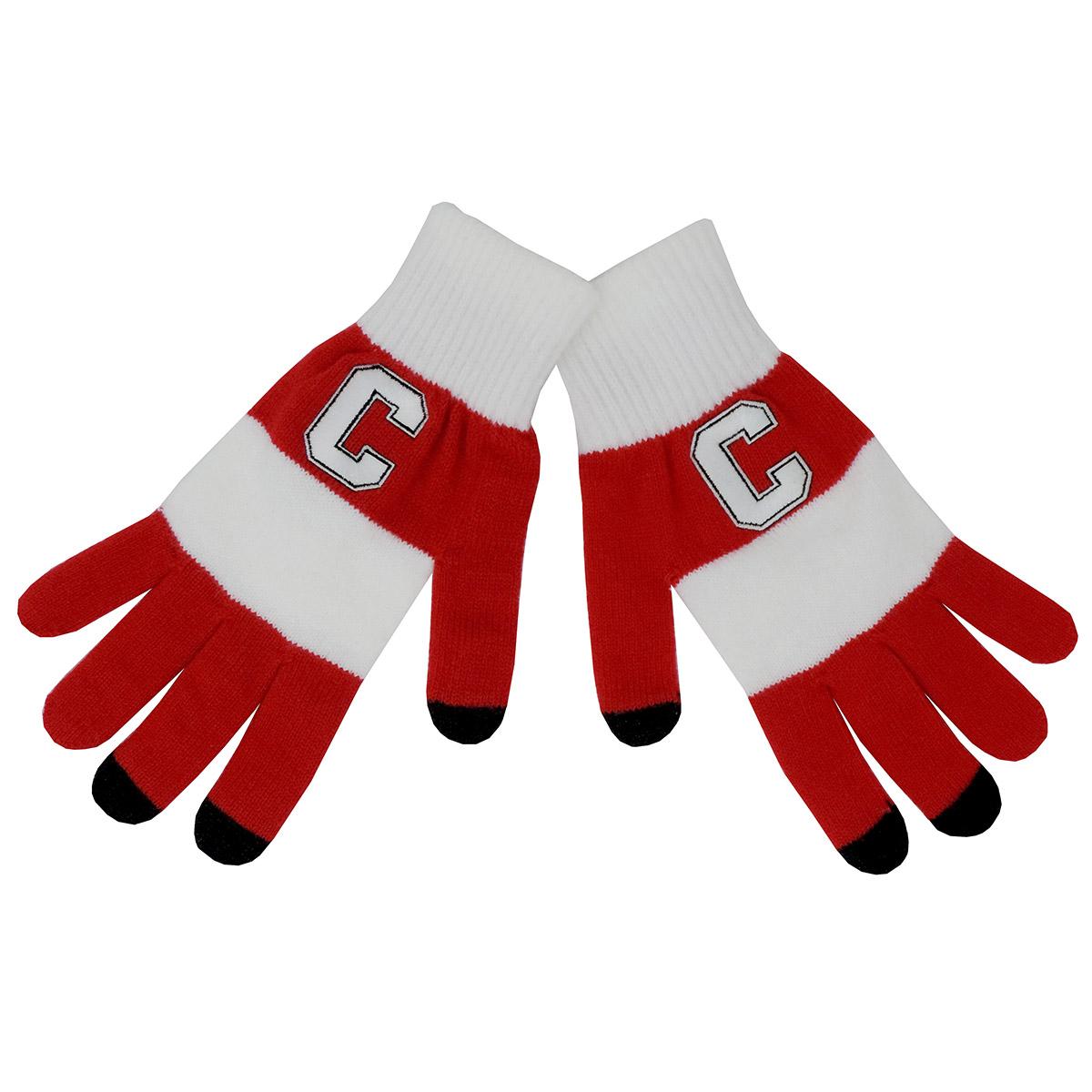 Red and White Texting Knit Gloves