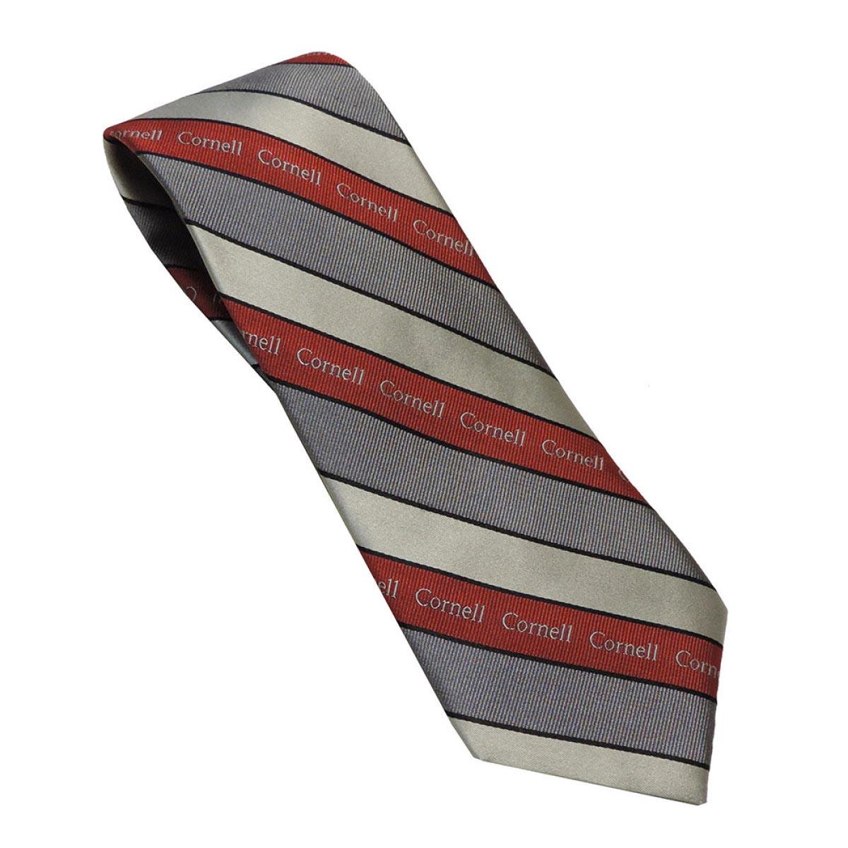 Tie Silver Red White Diagonal Strip