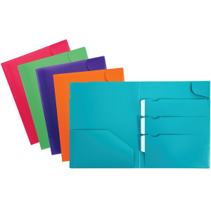 Oxford Divide-It-Up 4-Pocket Poly Folder, Assorted Colors