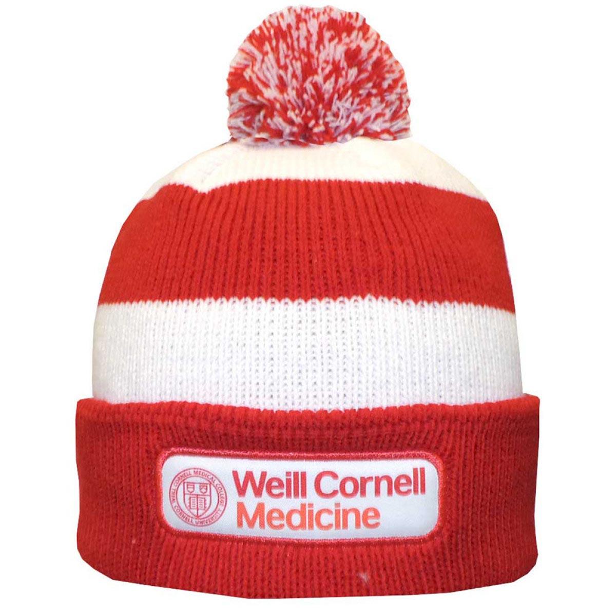 red and white knit hat