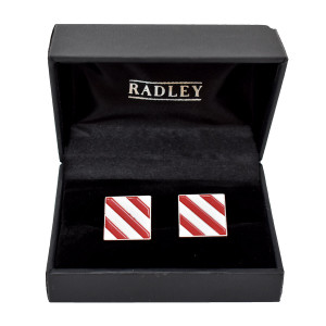 Red & White Striped Silver Plated Cufflinks