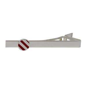 Red & White Striped Silver Plated Tie Clip