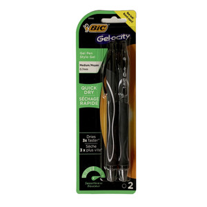 BIC Gel-ocity Quick Dry Retractable Gel Pen - Black .7mm 2Pk