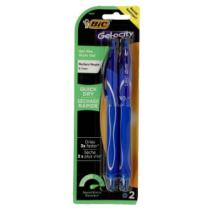 BIC Gel-ocity Quick Dry Retractable Gel Pen - Blue .7mm 2Pk