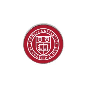 Red Round Lapel Pin with White Cornell Seal