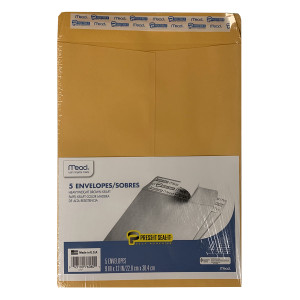 Mead Press-It Seal-It Envelope - Brown Kraft, 5Pk