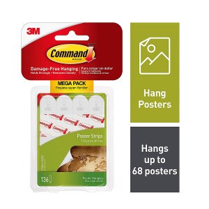 Command Poster Strips White, 8Pk