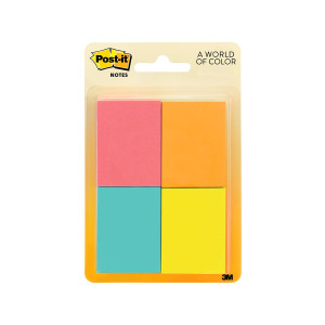 Post-it Notes, Fluorescent Colors, 1 1/2" x 2", 4/pack