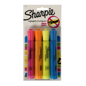Sharpie Tank Style Highlighters, Chisel Tip, Assorted Colors, 4/count