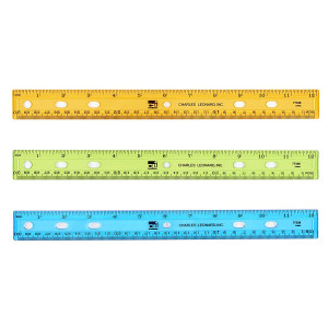 Ruler, Plastic, 12", Inch & Metric, Translucent Assorted Colors