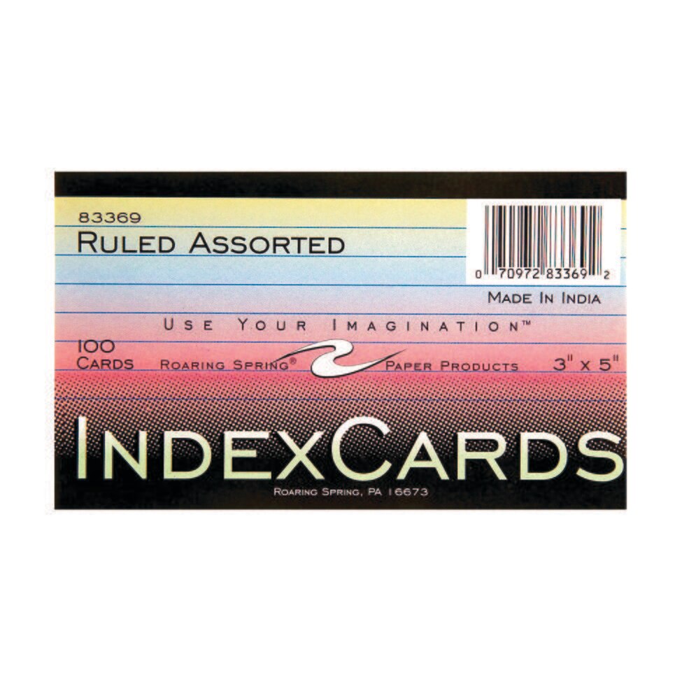Index Cards 3"x5," Ruled, Assorted