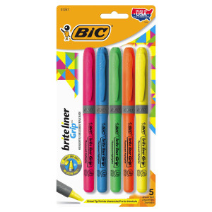 Brite liner Grip Highlighter Pen Style, 5pc, Assorted