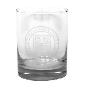 Etched Cornell Seal Double Old Fashion Glass