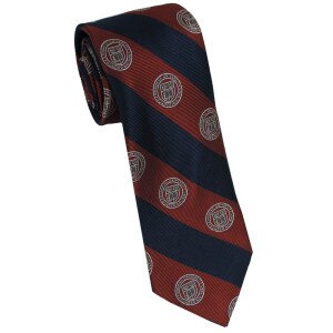 Men's Tie Navy And Red Stripe With Emblem